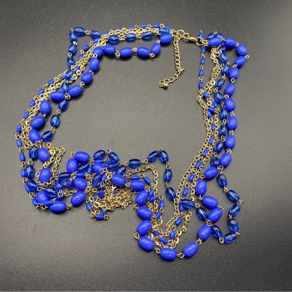 Cobalt Blue Acrylic Beads & Gold Chain Long Necklace - Picture 7 of 9